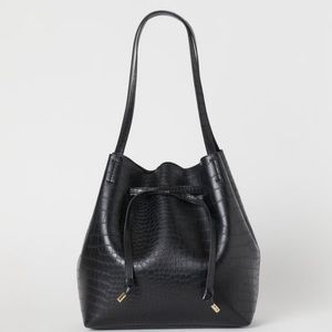H&M Black Faux Crocodile Bucket Bag